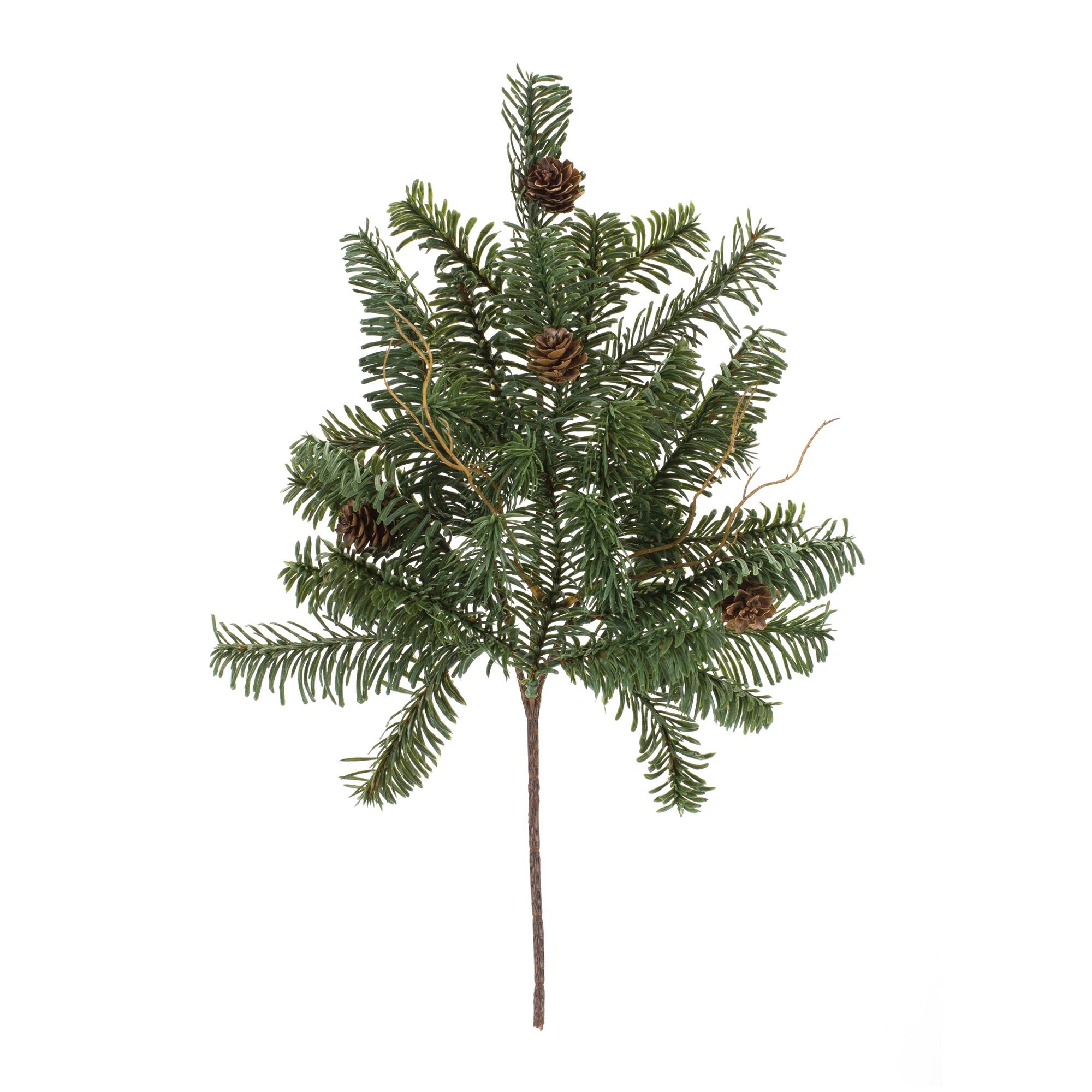 Angle. BreeBe - Pine Spray with Pinecones (Set of 6) - Green, Brown.