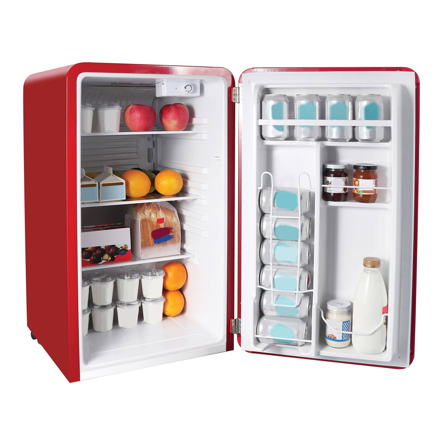 Left. Magic Chef - 3.2-Cu. Ft. ENERGY-STAR Certified Retro Mini Fridge Manual Defrost - Red.