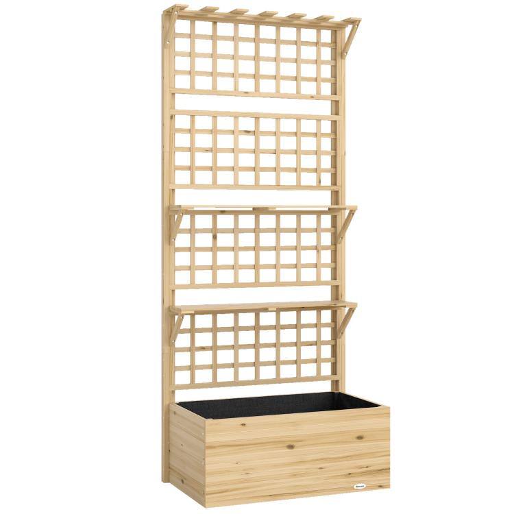 Alt View 10. PULUZ - Wooden Raised Garden Bed with Trellis and Roof, Elevated Planter Box with 2 Shelves, Drainage Hole and Liner - Natural.