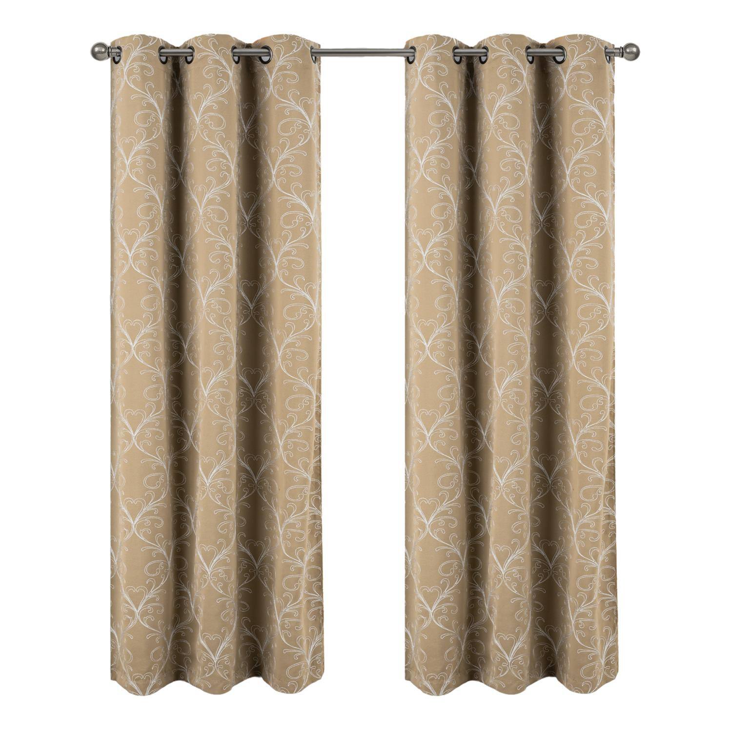 Front. RT Designers Collection - RT Designer Collection Kimber Embroidered Blackout Luxurious Decorative Grommet Curtain Panel 54" x 84" Taupe - Taupe.