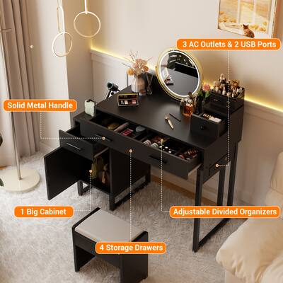 Aheaplus Vanity Desk With 4 Drawers and Cabinet, Small Makeup Vanity Table With Charge Station for Apartment/Dorm/Bedroom Black BBY-VND-4T-B - Best Buy Aheaplus Vanity Desk With 4 Drawers and Cabinet, Small Makeup Vanity Table With Charge Station for Apartment/Dorm/Bedroom Black BBY-VND-4T-B - Best Buy