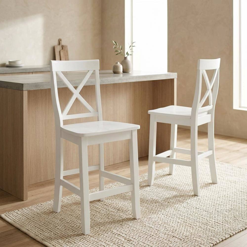 Alt View 5. FurniFact - Counter Height Bar Stool Set in Sleek Style with Comfort Design - White.