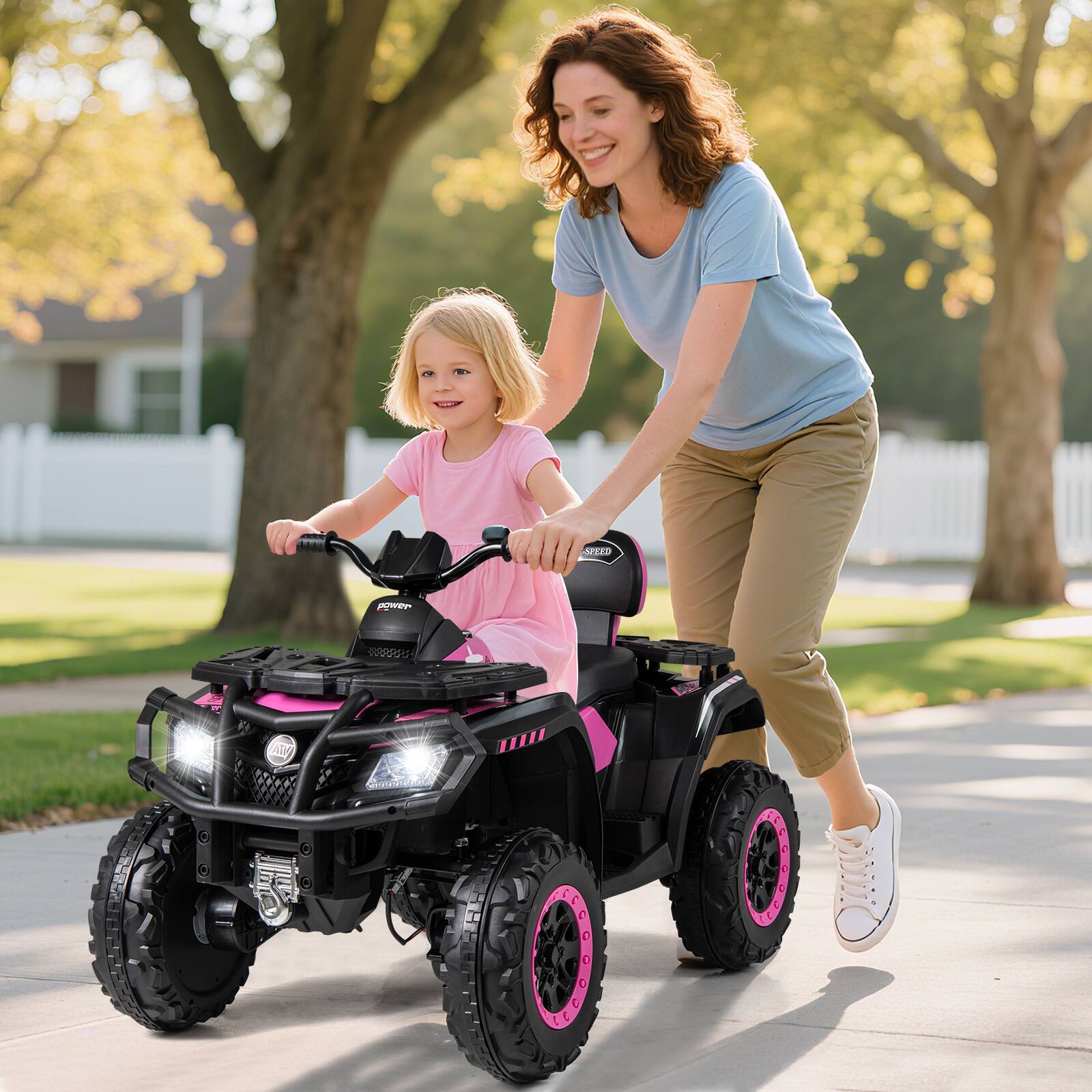 Alt View 1. Gymax - Gymax 24V 2-Seater 4-Wheeler Quad Electric Vehicle w/ 4 Motors Soft Start LED Lights Pink - Pink.