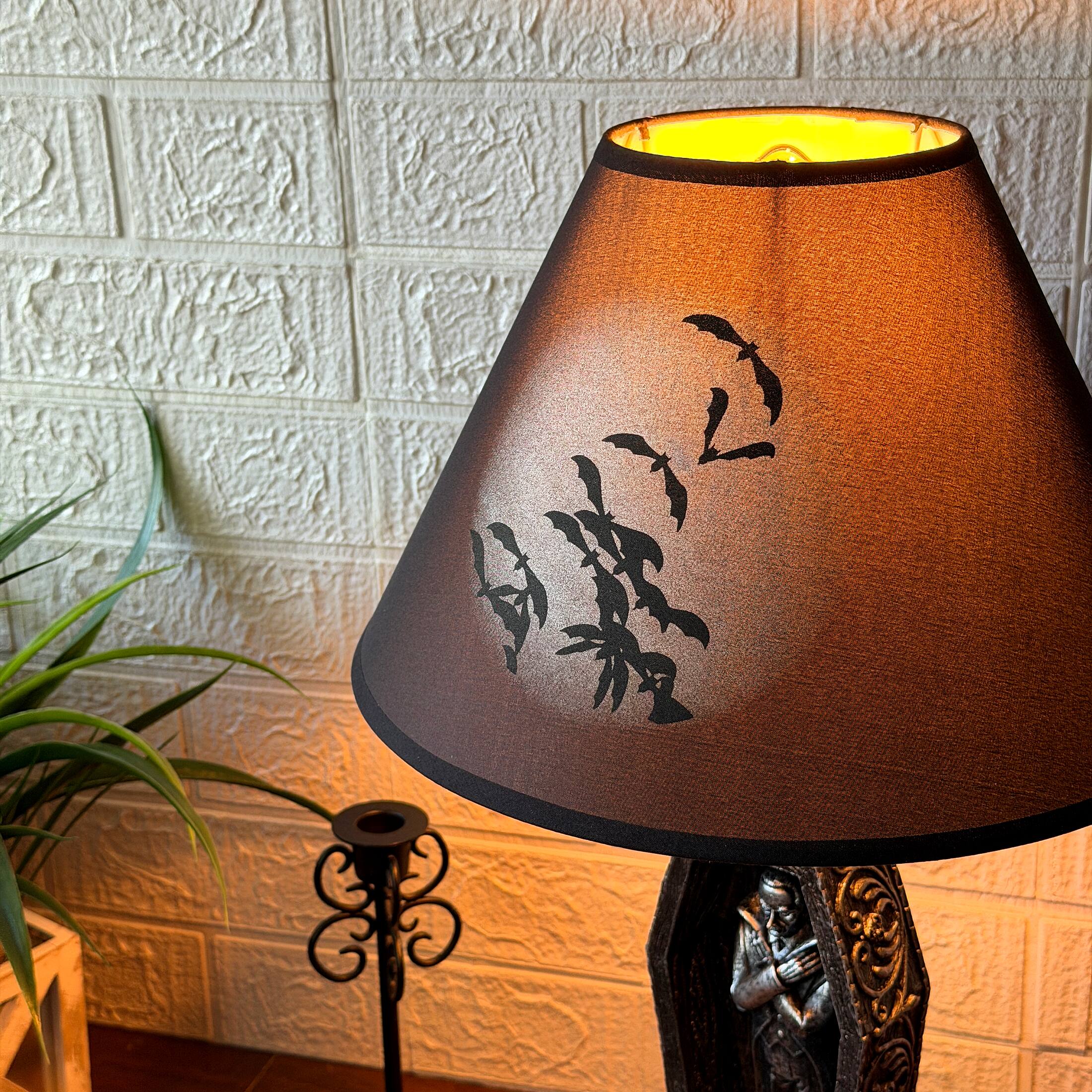 Alt View 7. Zeckos - Dark Dawning Vampire in the Coffin Black Table Lamp and Fabric Shade - Black.