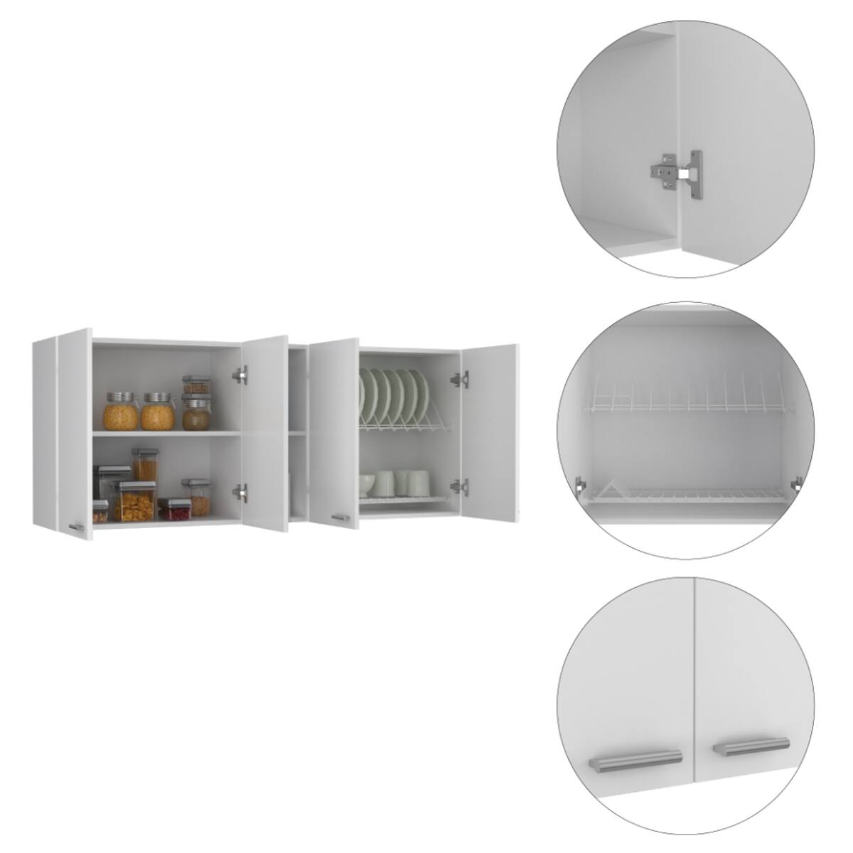 Alt View 1. Loheer - Loheer Kitchen Island and Wall Cabinet Set White and Walnut Finish 7-Shelf 4-Door Storage - White.
