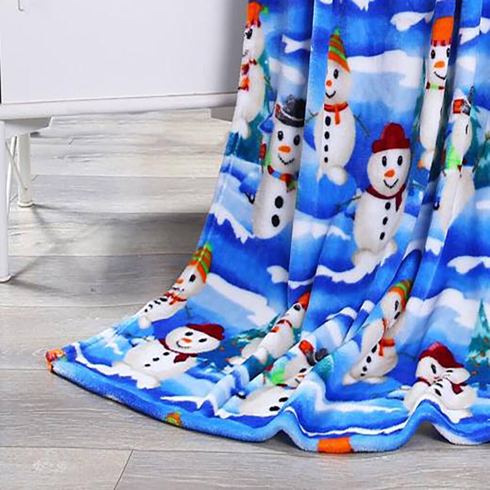 Alt View 1. Noble House - Plazatex Holiday White Snowman Design Micro Plush Throw Blanket - 50x60", Multicolor - Multi.