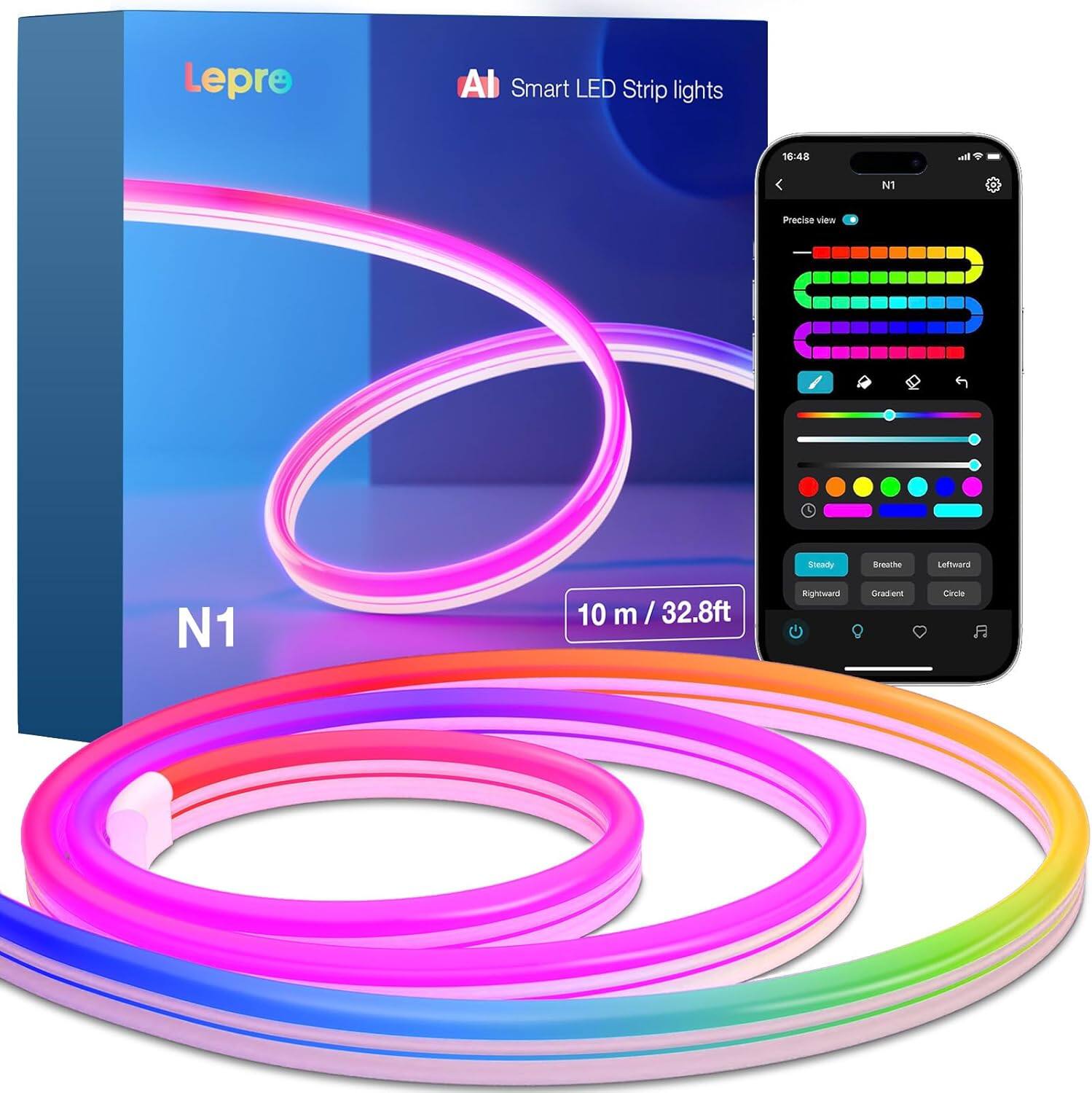 Lepro - 32.8ft N1 AI Smart RGB LED Neon Rope Lights - Multicolor