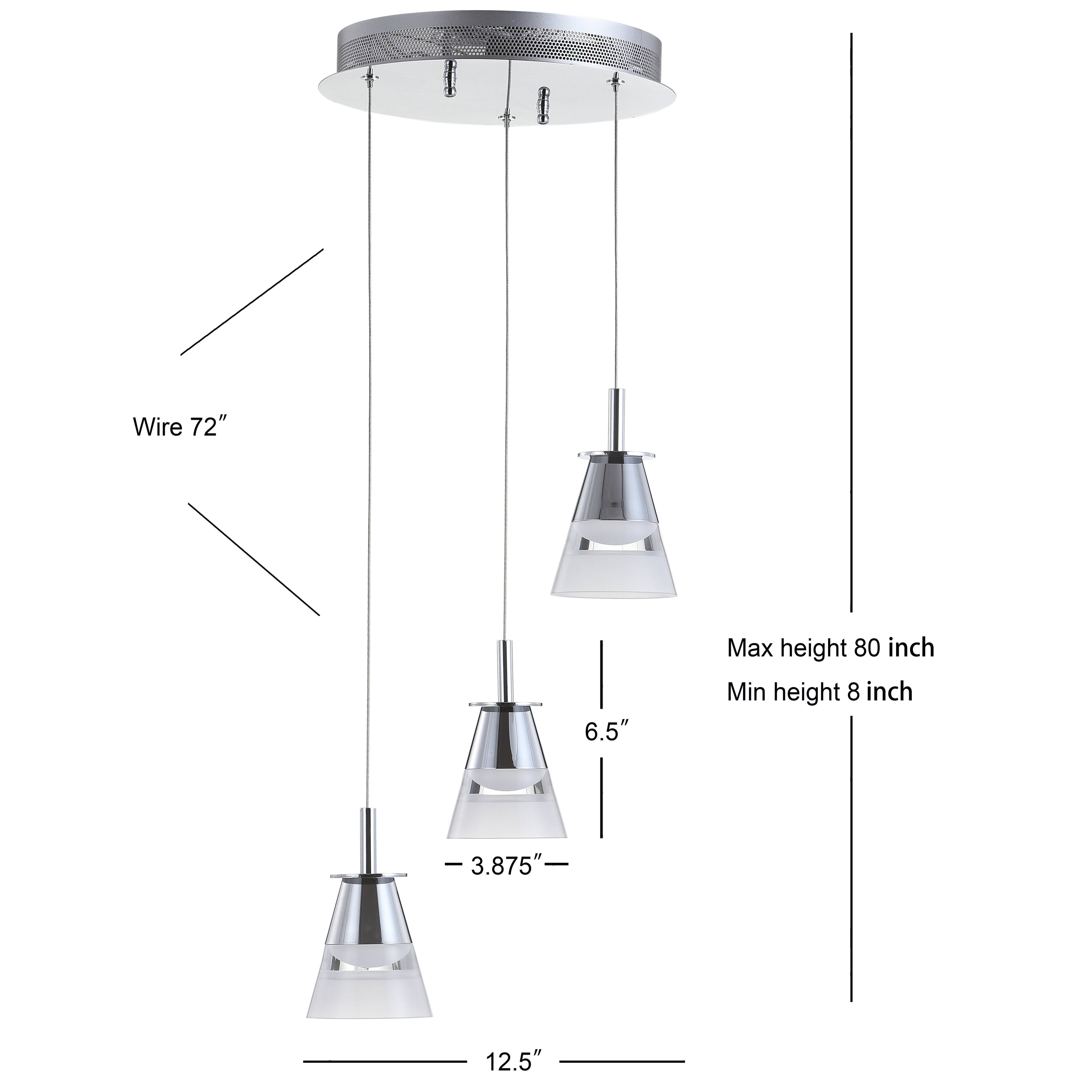 Wire 72"  
Max height 80 inch  
Min height 8 inch  
3.875" - 12.5"