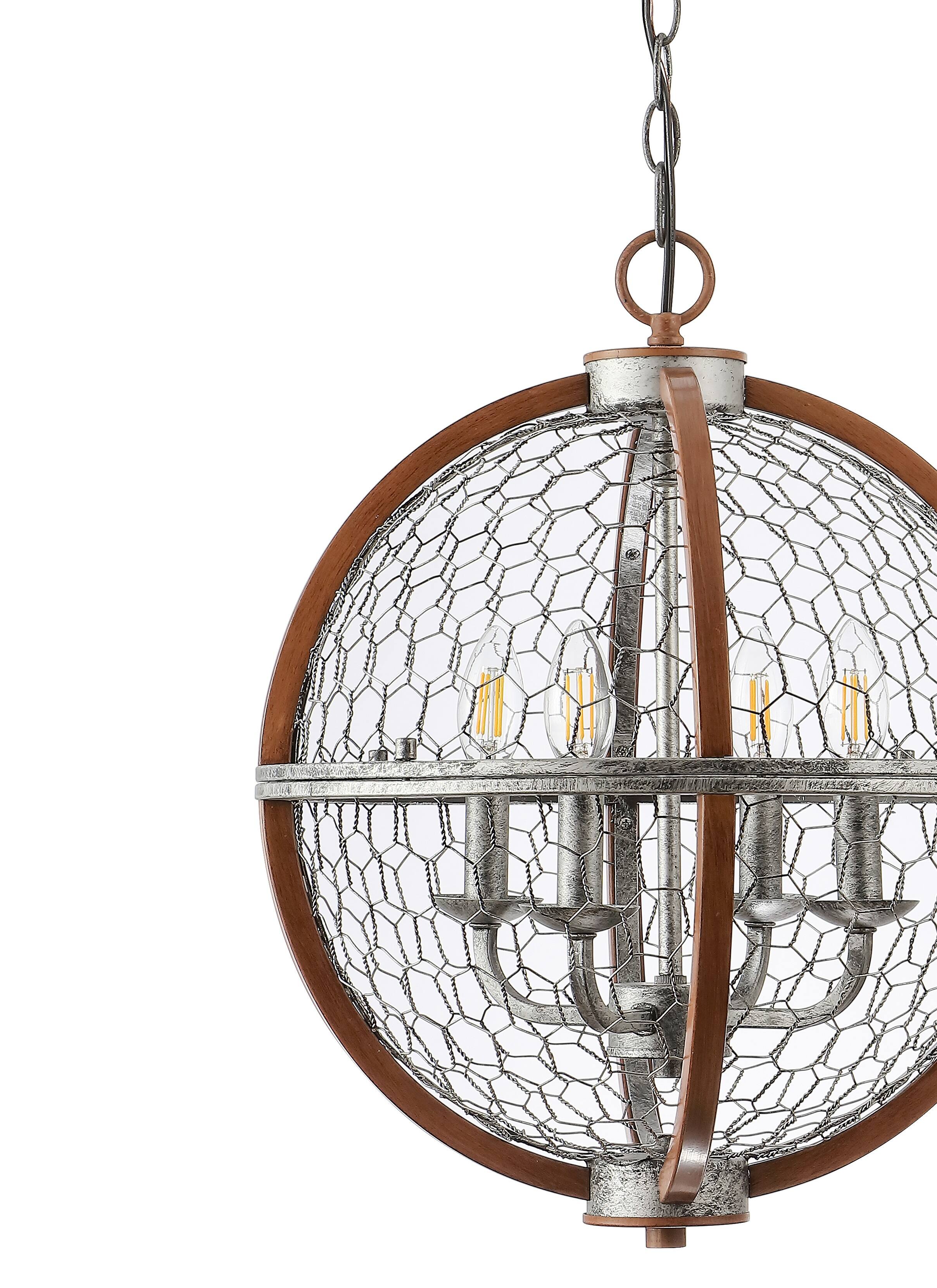 Alt View 4. Jonathan Y - Gaines 16" 4-Light Adjustable Iron Rustic Industrial LED Pendant, Brown/Silver - Silver/Brown.