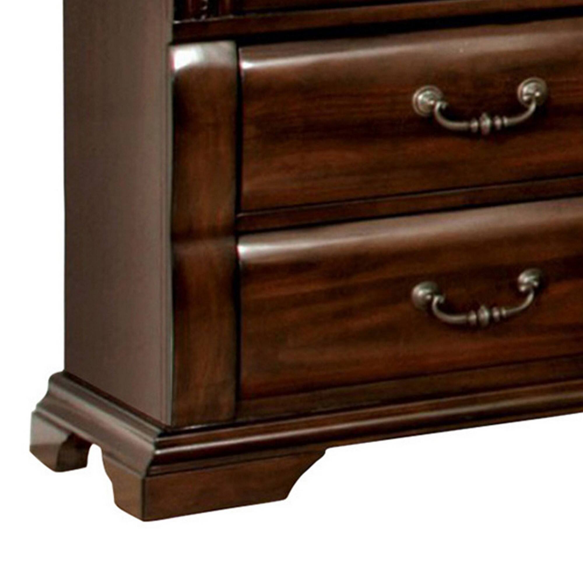 Alt View 2. Manhattan Lane - 28 Inch Bedside Nightstand, 3 Drawers with Pewter Handles - Cherry Brown, Pewter.