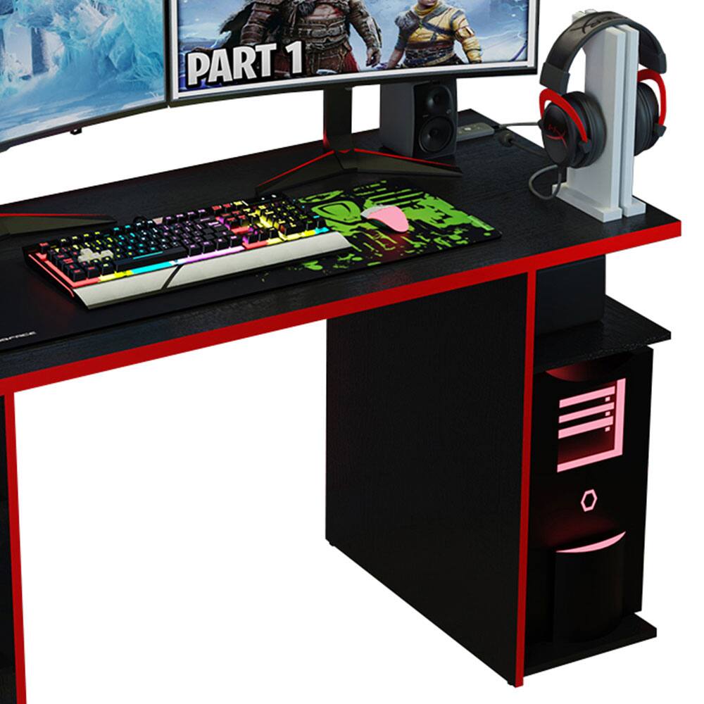 Alt View 1. Madesa - Madesa Large Gaming Computer Desk 53 Inch with 5 Open Shelves - Black/Red - Red/Black.