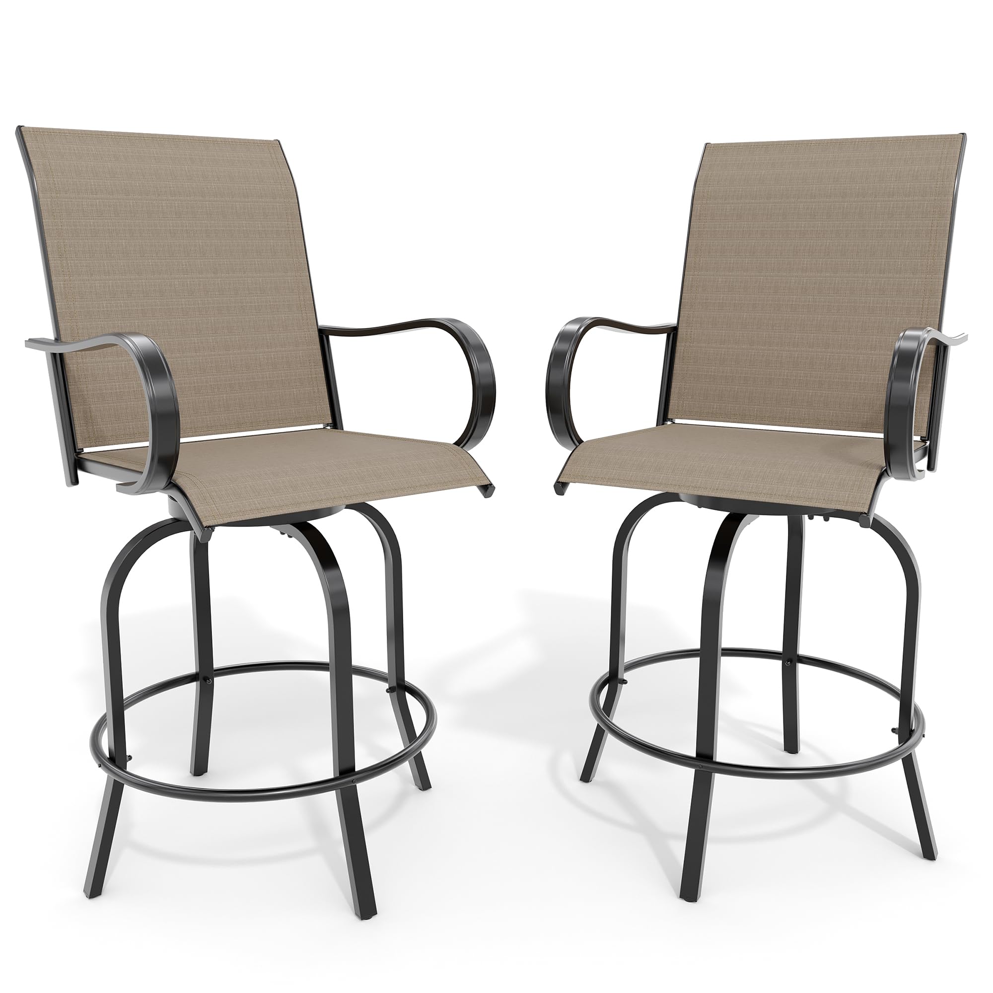 Front. Homhougo - Outdoor Swivel Bar Stools Set of 2, Patio Swivel Bar Stools Chair - Brown.