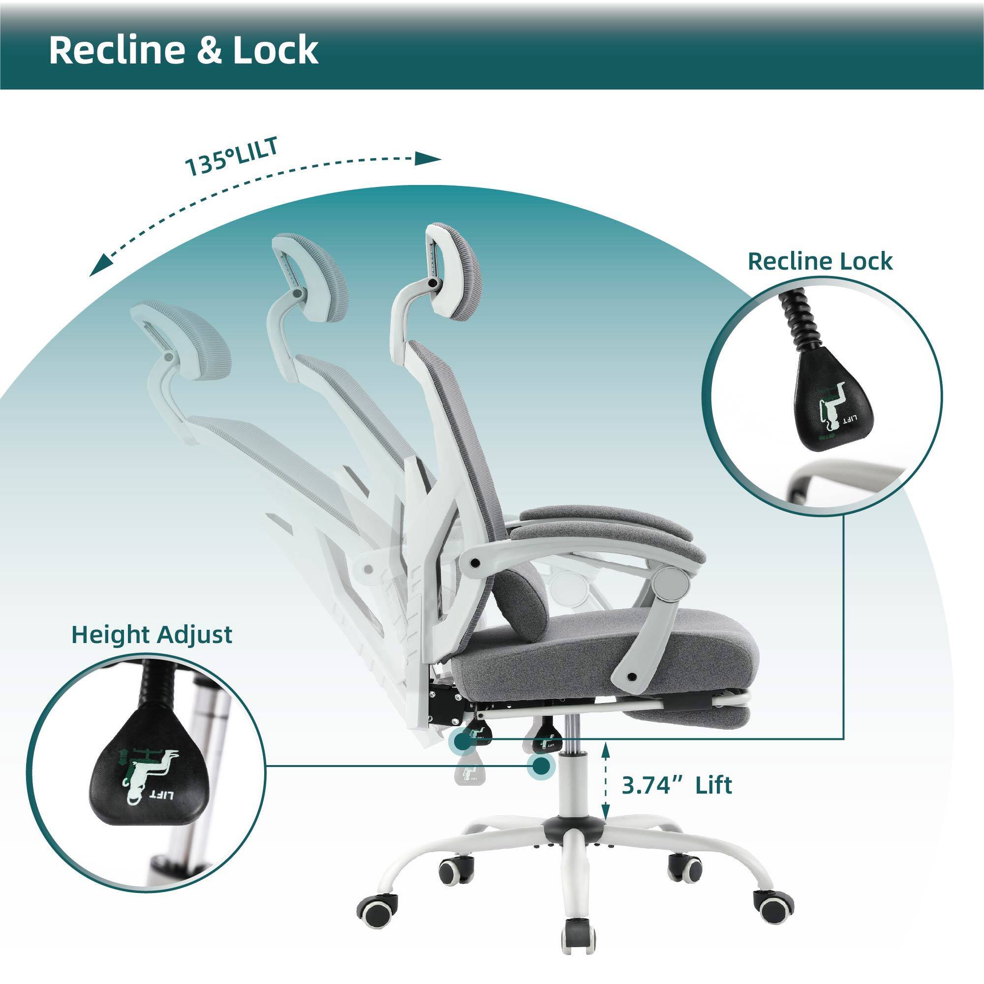 Recline & Lock

135° LILT

Recline Lock

Height Adjust

3.74" Lift