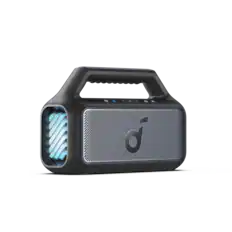 Front. Soundcore - by Anker Boom 2 IPX7 Waterproof Floatable 80W Bluetooth Speaker with Subwoofer, BassUp 2.0, & Custom RGB Light Effects - Black.