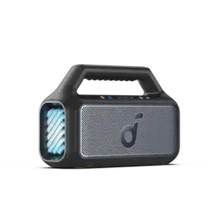 Front. Soundcore - by Anker Boom 2 IPX7 Waterproof Floatable 80W Bluetooth Speaker with Subwoofer, BassUp 2.0, & Custom RGB Light Effects - Black.