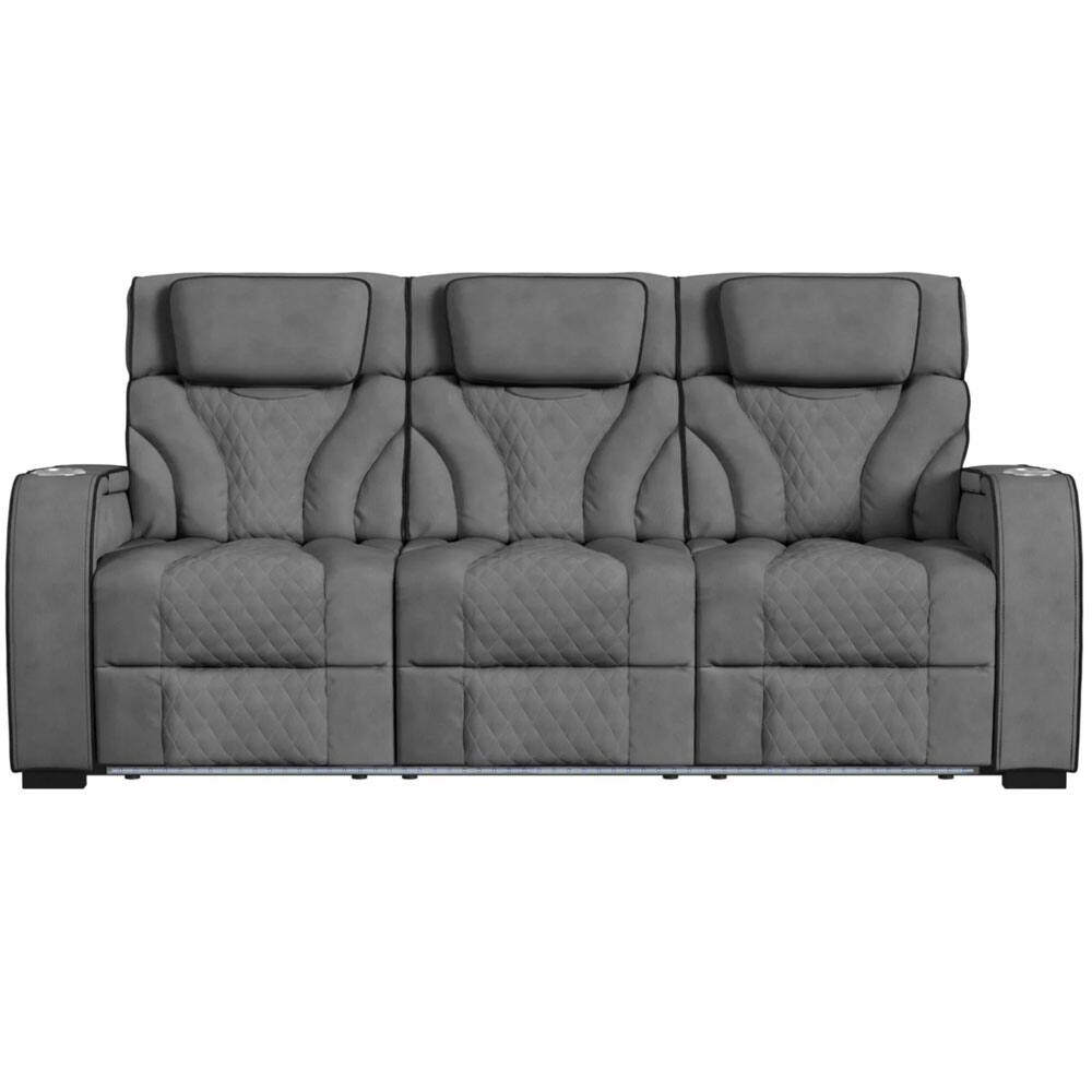 Front. Elements - Blitz Motion Sofa with DDT, Reading Light, Wireless Charger & LED - Gray.