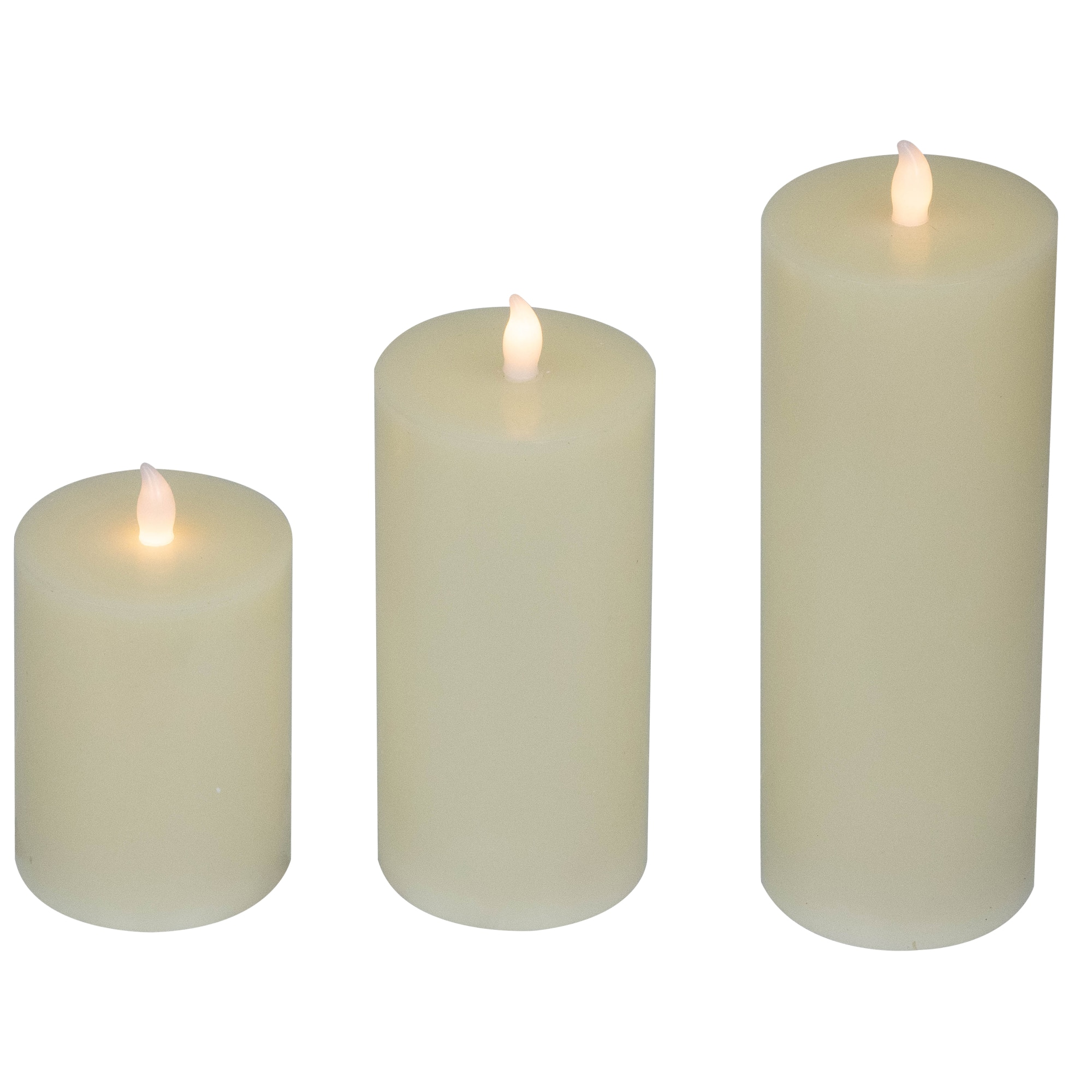 Northlight - LED Flickering Flameless Pillar Candles - 8.75" - Cream - Set of 3 - Ivory