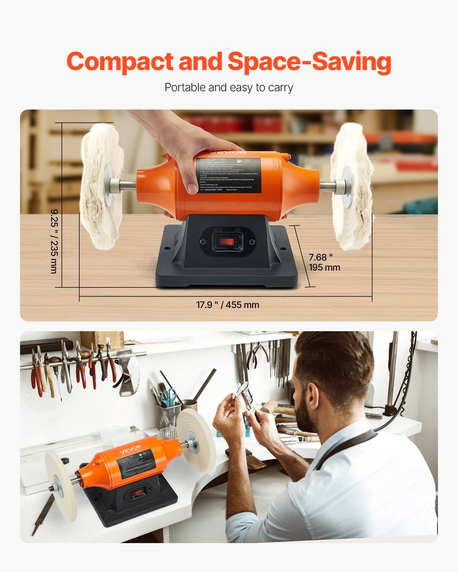 Compact and Space-Saving  
Portable and easy to carry  

VEVOR  
9.25" / 235 mm  
17.9" / 455 mm  
7.68" / 195 mm  

VEVOR BROBOOKS