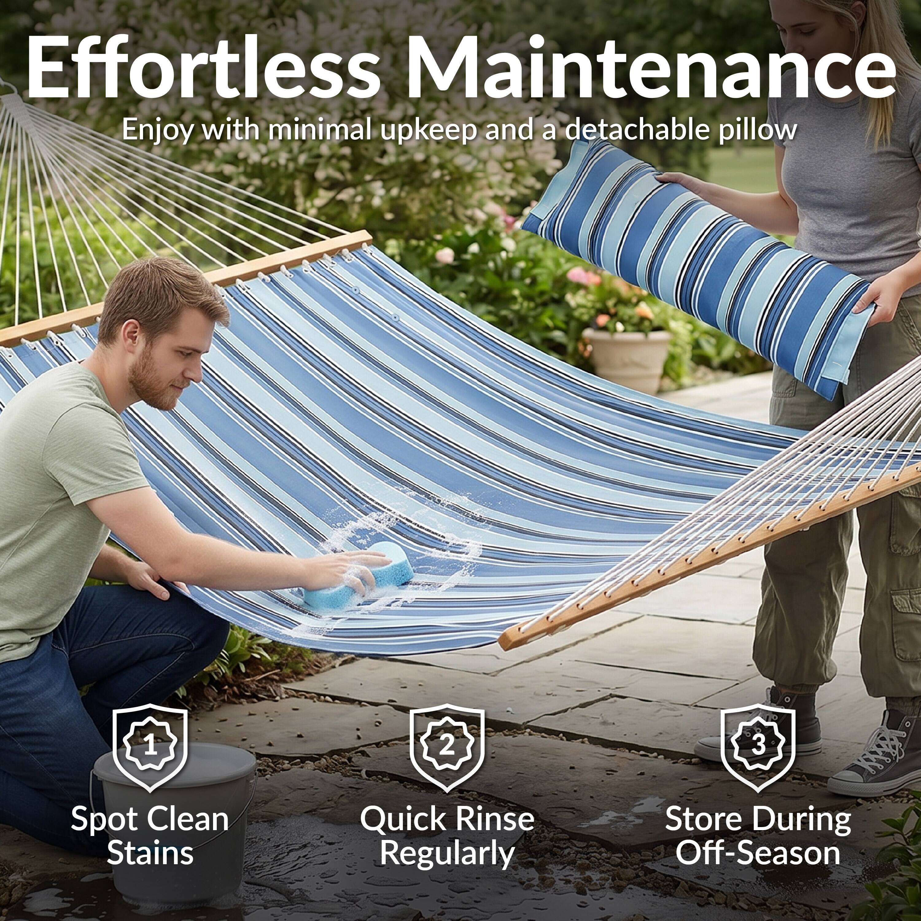 Effortless Maintenance  
Enjoy with minimal upkeep and a detachable pillow

1. Spot Clean Stains  
2. Quick Rinse Regularly  
3. Store During Off-Season