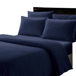 Plazatex - Dobby Stripe Luxurious Ultra Soft Moisture Wicking Solid Color 6 Pieces Sheet Set Queen - Navy