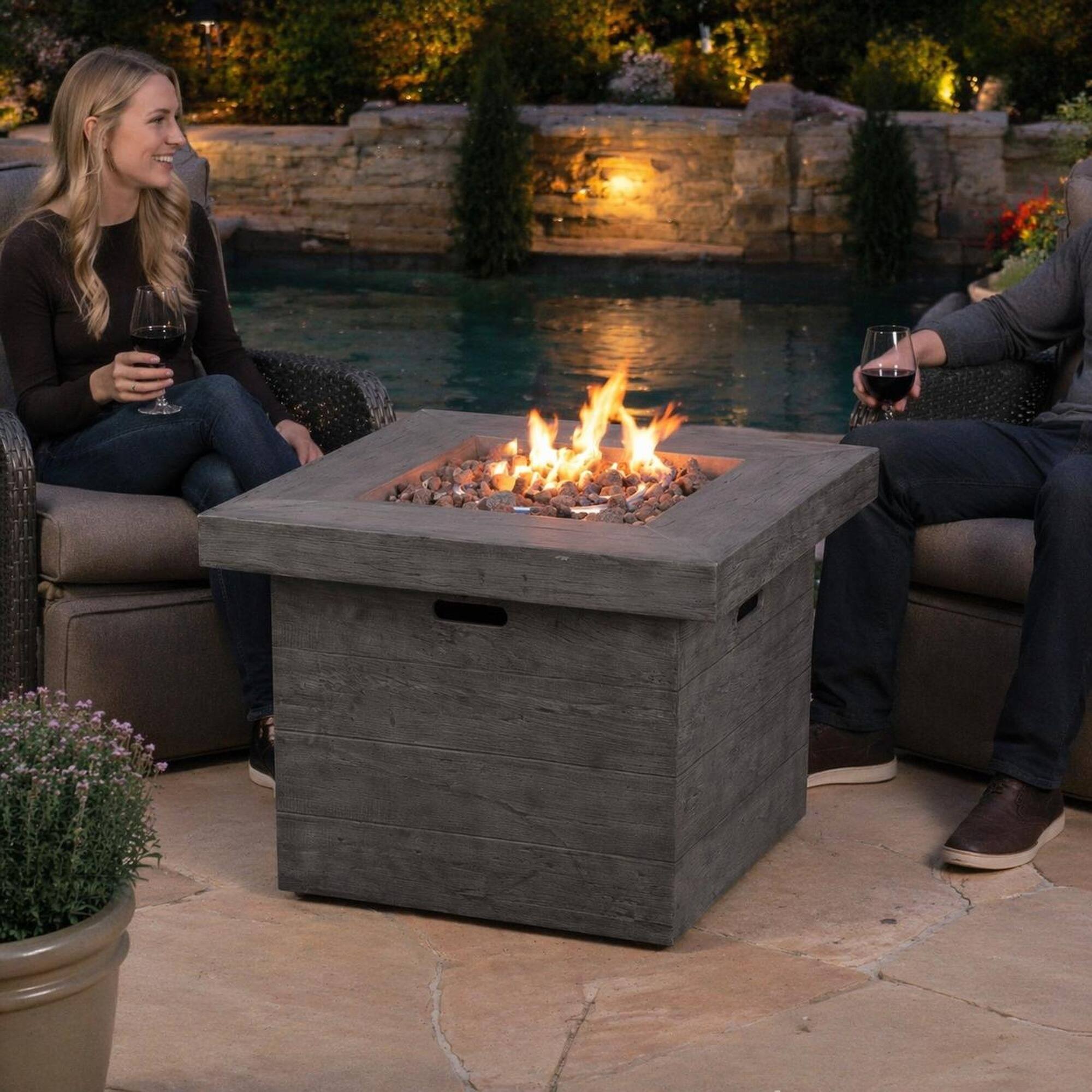 Alt View 3. RYHNUYNE - 32" Square MGO Fire Pit – 40,000 BTU Wood-Burning Outdoor Fireplace in Grey Finish for Patio, Backyard, Garden - Grey.
