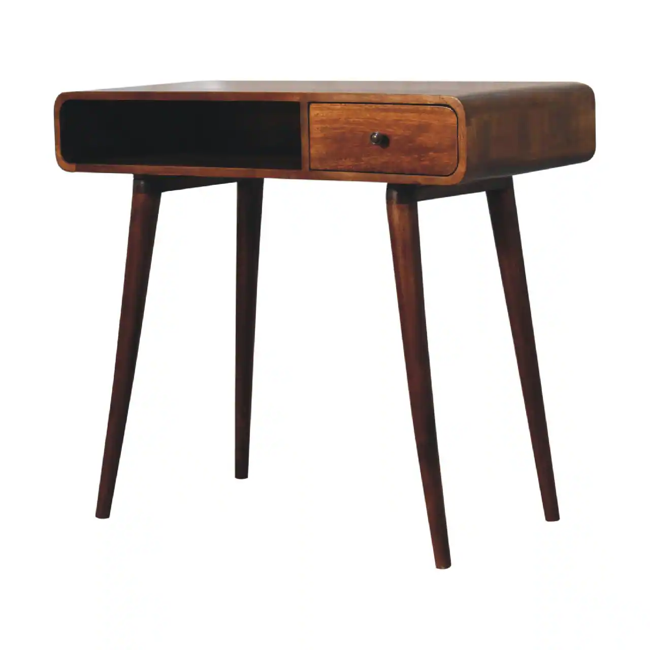 Back. Artisan Furniture - Artisan Furniture Solid Wood Curved Chestnut Writing Desk, 1 Drawer, 1 Shelf, Dark Brown - Dark Brown.