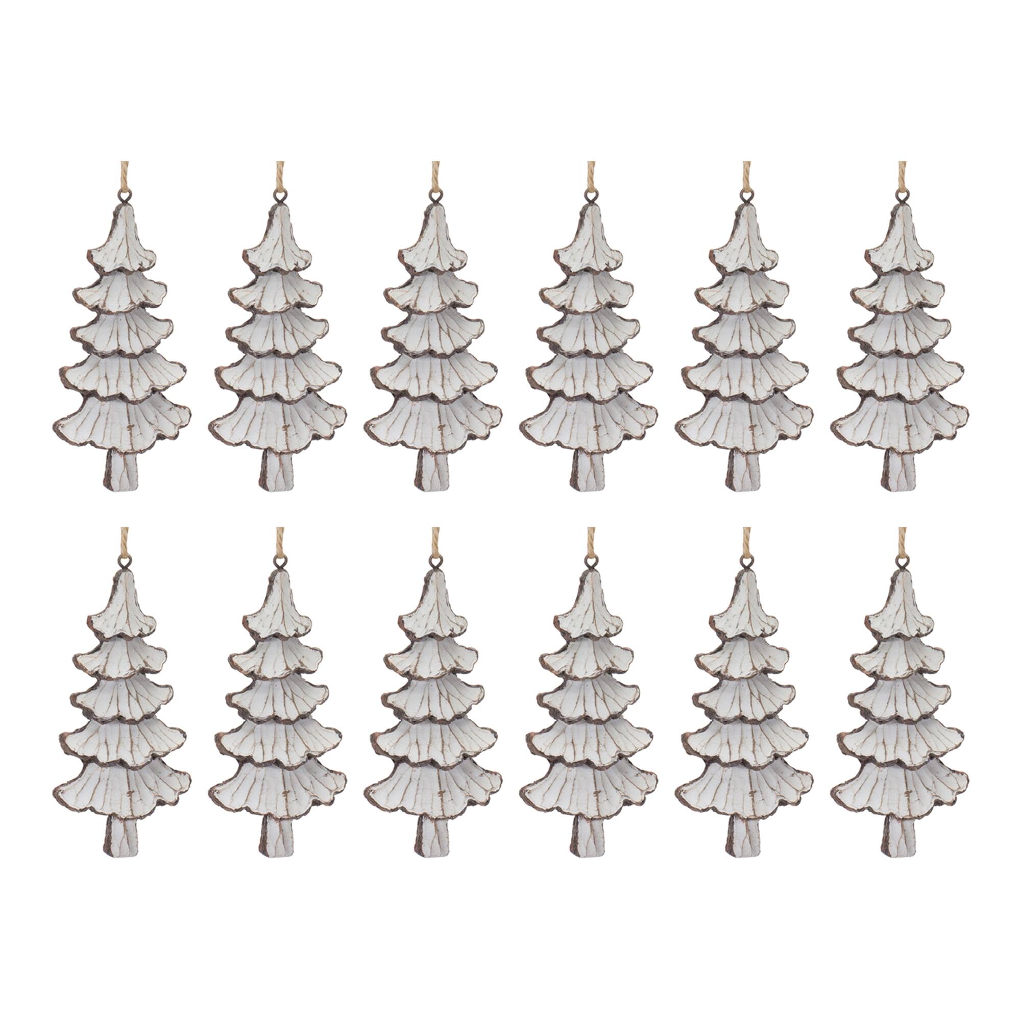 Alt View 1. BreeBe - Carved Pine Tree Ornament (Set of 12) - Cream, Brown.