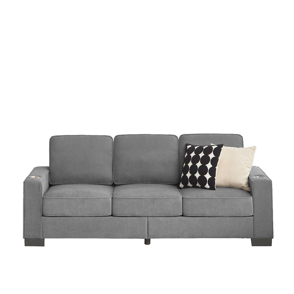Alt View 8. Ropilly - Ropilly Gray 3 Seater Fabric Sofa Compressed Couch with Built In Cup Holders for Living Room Bedroom Office - Gray.
