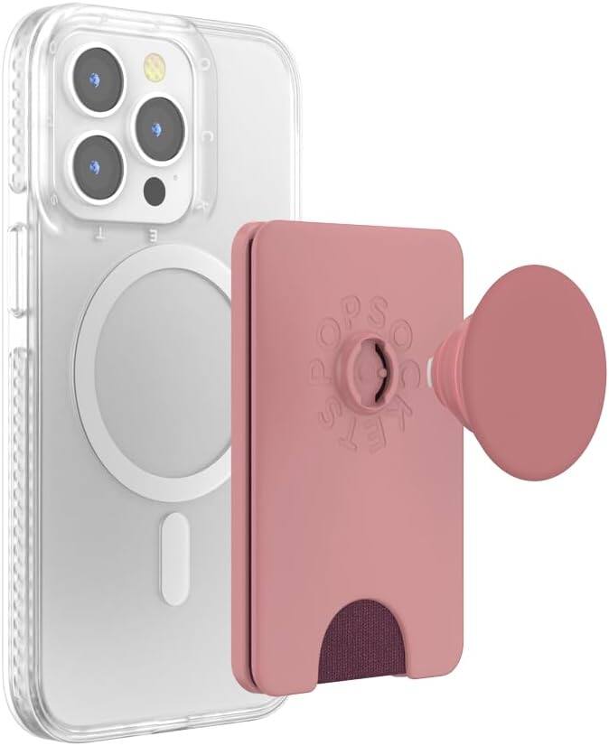 Angle. PopSockets - PopSockets Magnetic MagSafe PopWallet+ Phone Wallet & Grip - Clay - Clay.