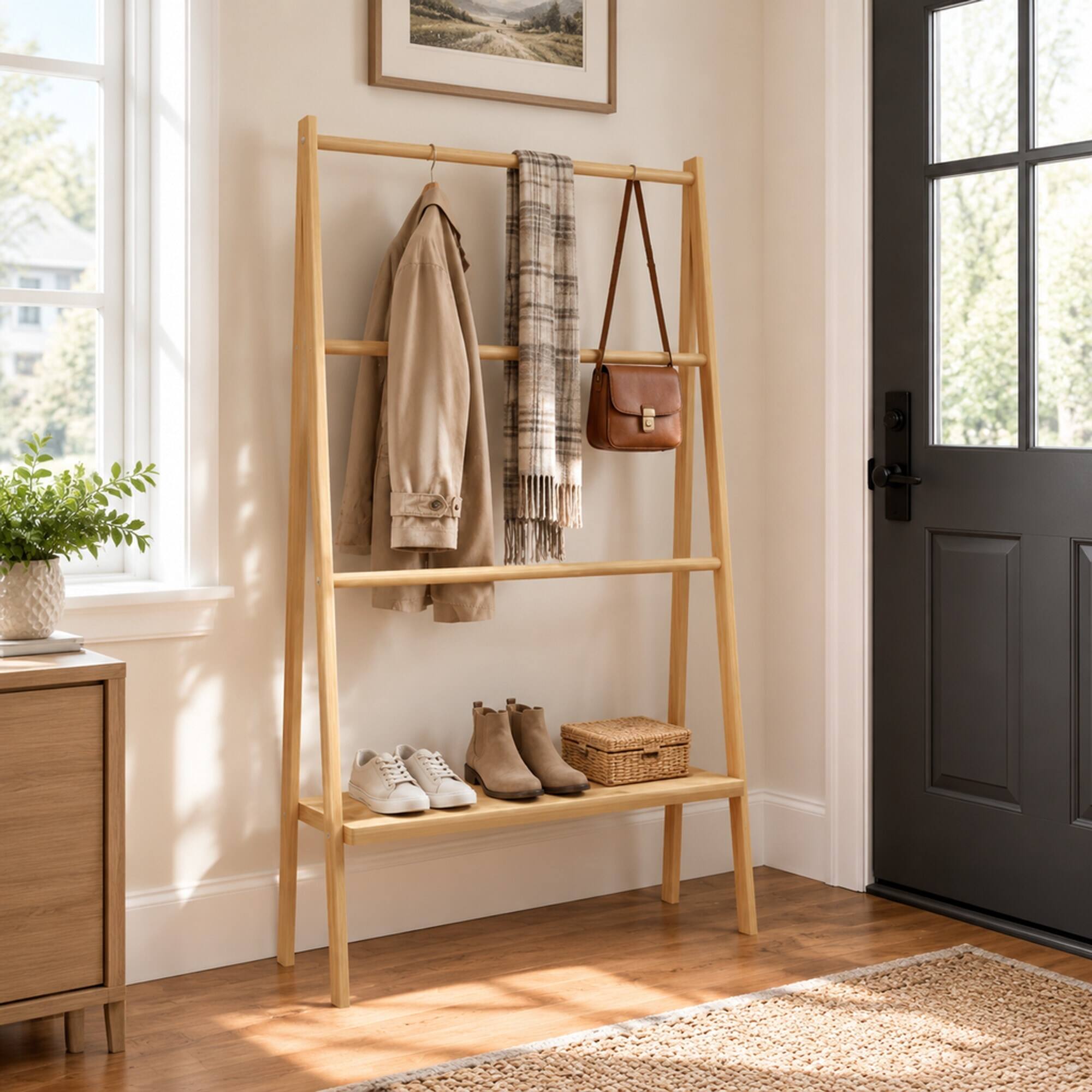 RYHNUYNE Freestanding Bamboo Towel Rack, 30.16 in Long, 51 in Wide, 10. ...