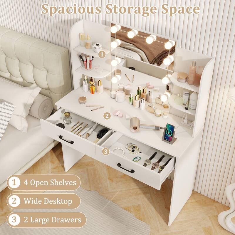 Spacious Storage Space

1. 4 Open Shelves
2. Wide Desktop
3. 2 Large Drawers