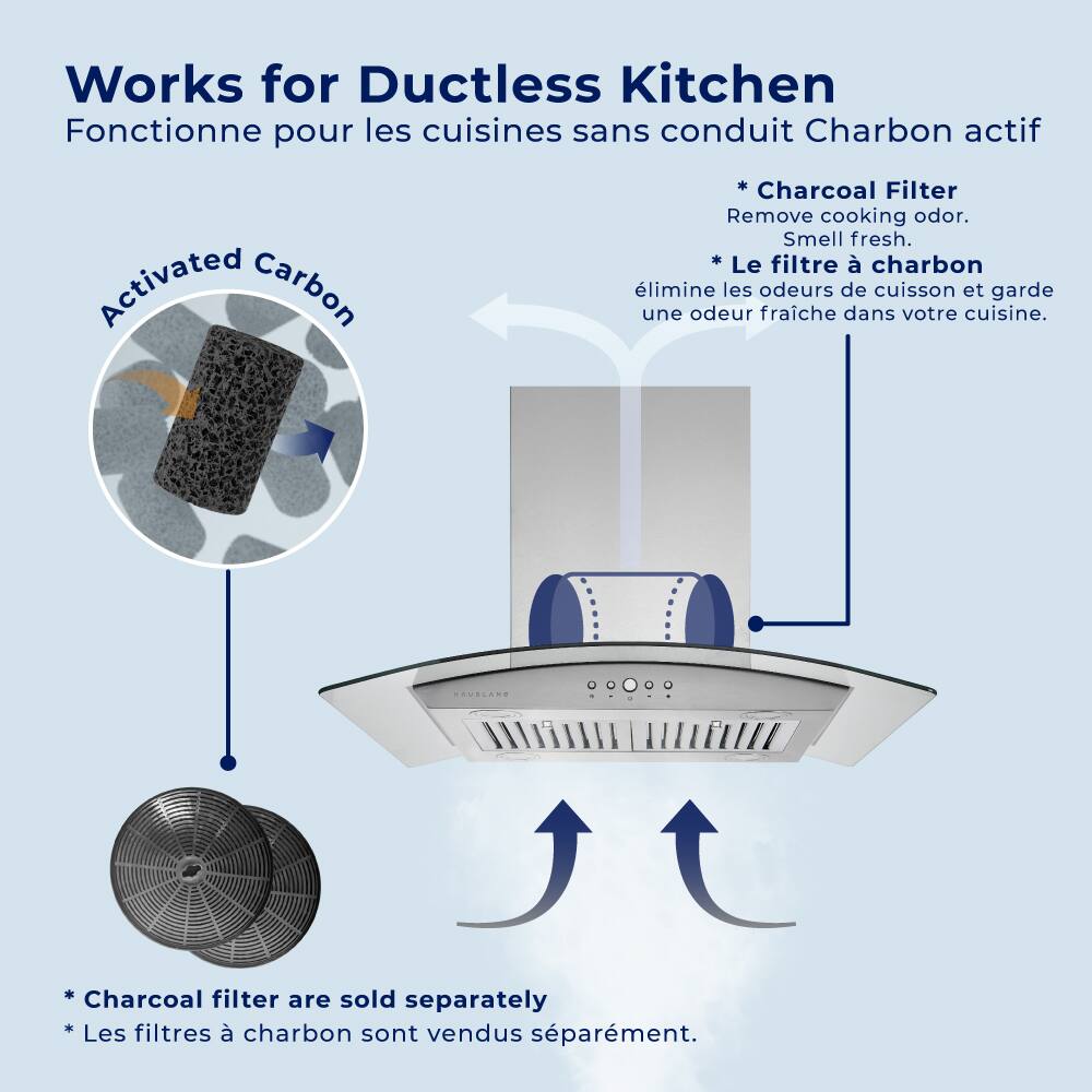 Works for Ductless Kitchen
Fonctionne pour les cuisines sans conduit Charbon actif
Activated Carbon
Charcoal Filter
* Charcoal Filter
Remove cooking odor.
Smell fresh.
* Le filtre à charbon élimine les odeurs de cuisson et garde une odeur fraîche dans votre cuisine.
* Charcoal filter are sold separately
* Les filtres à charbon sont vendus séparément.