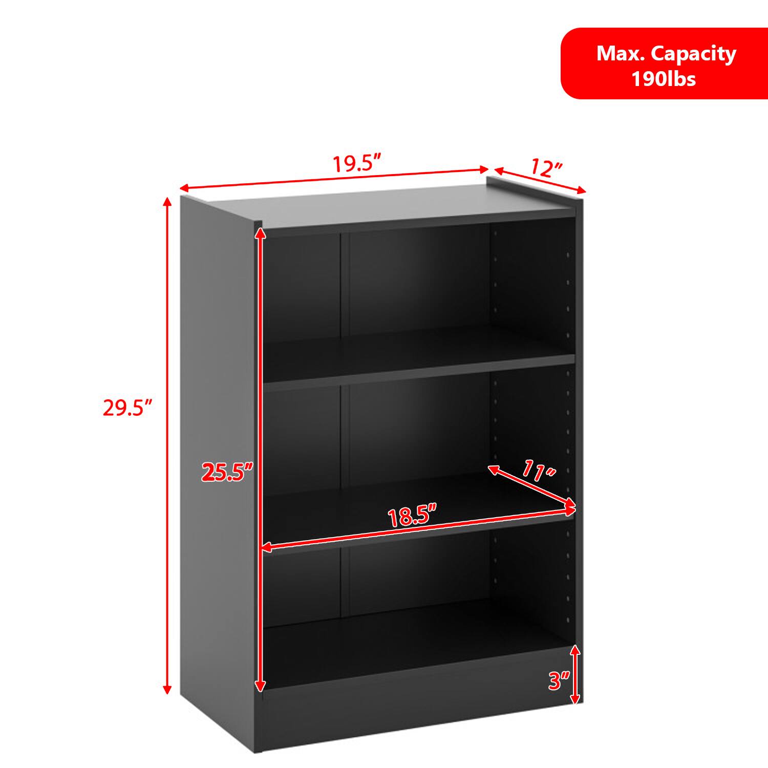 Max. Capacity 190lbs  
19.5"  
12"  
29.5"  
25.5"  
18.5"  
11"  
3"