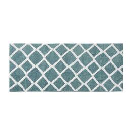 HTUTWOO - Reversible High Pile Tufted Bath Rug - 24x60" Microfiber Bathroom Mat, Geometric to Stripes Reversible, Machine Washable - AQUA