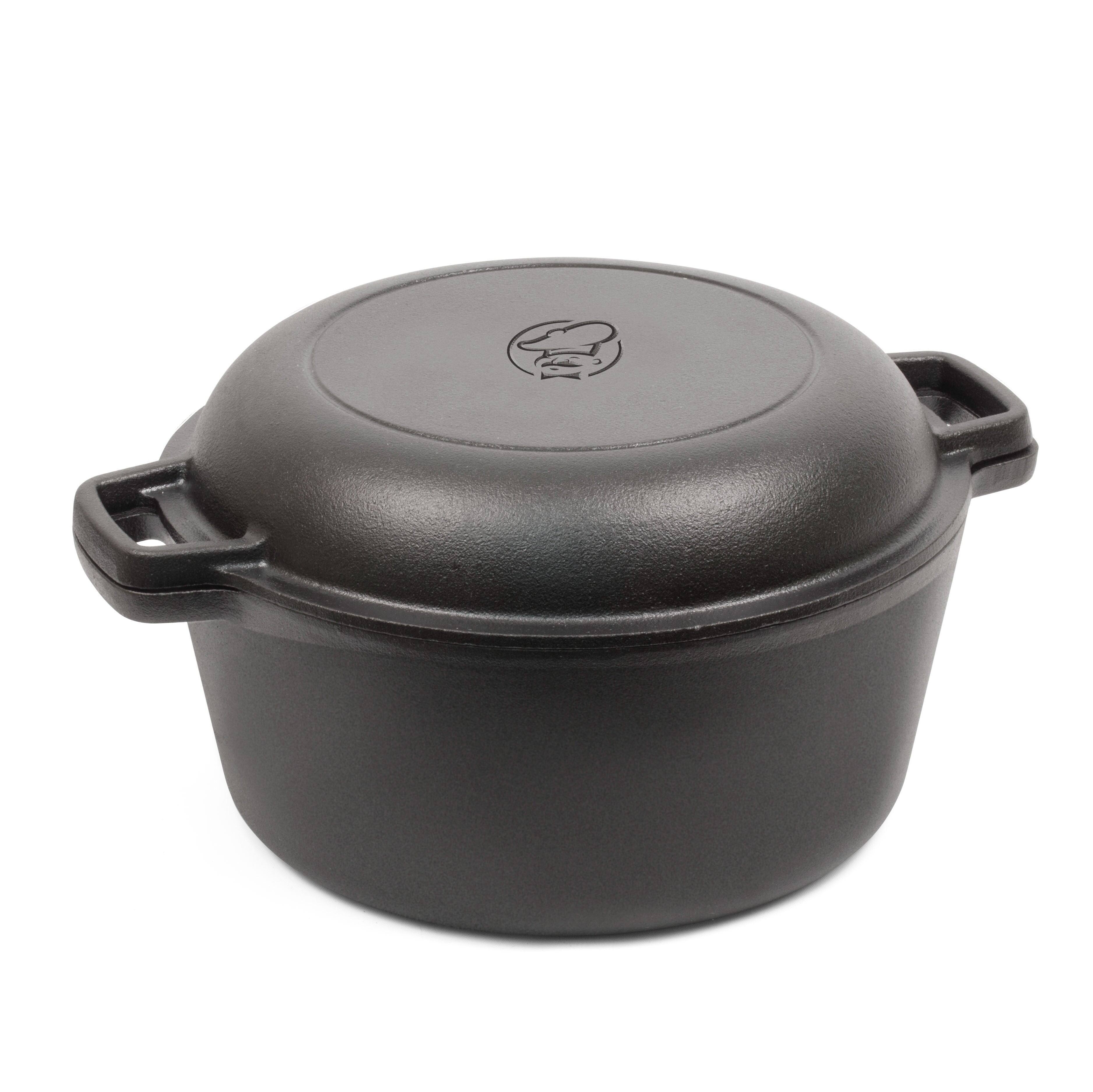 Commercial Chef - 5 Quart Dutch Oven w Skillet Lid - Black