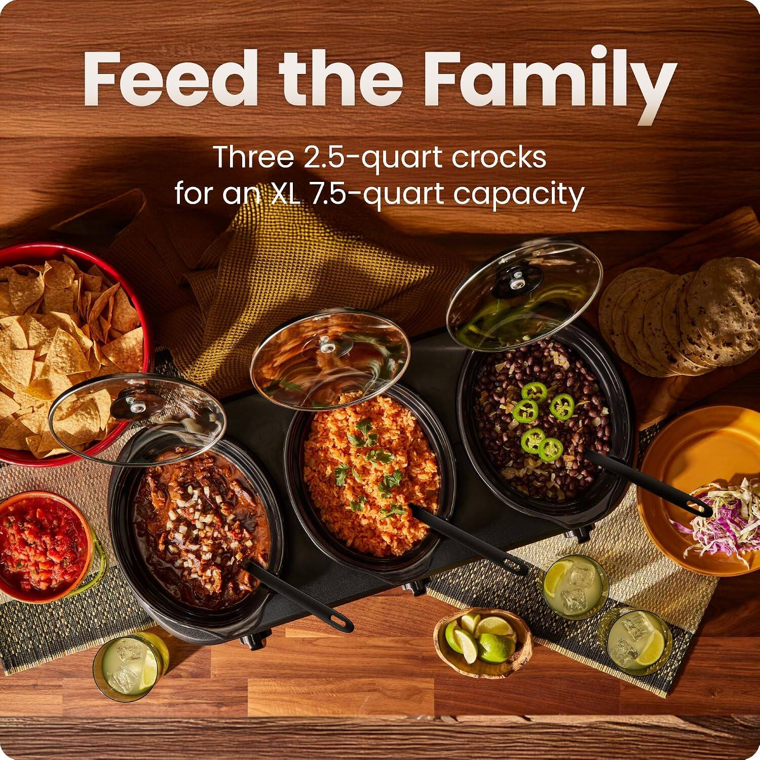 Feed the Family

Three 2.5-quart crocks for an XL 7.5-quart capacity