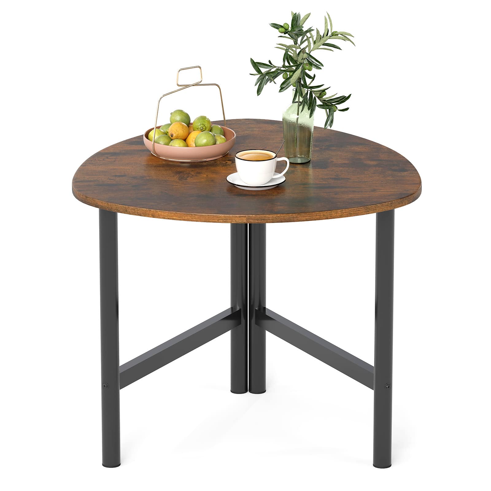 Gymax - Triangle Coffee Table w/Metal Legs Industrial Center Table for Living Room - Brown