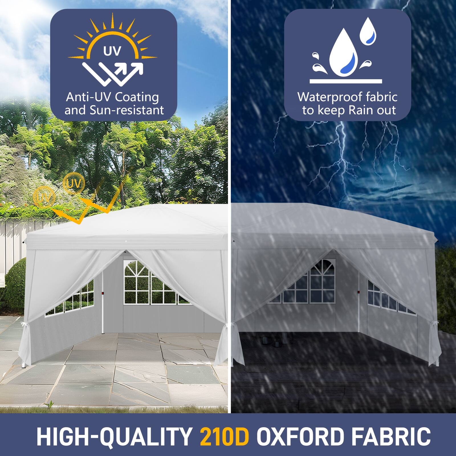 UV L Anti-UV Coating and Sun-resistant Waterproof fabric to keep Rain out DV UV HIGH-QUALITY 210D OXFORD FABRIC

- Anti-UV Coating and Sun-resistant
- Waterproof fabric to keep Rain out
- HIGH-QUALITY 210D OXFORD FABRIC