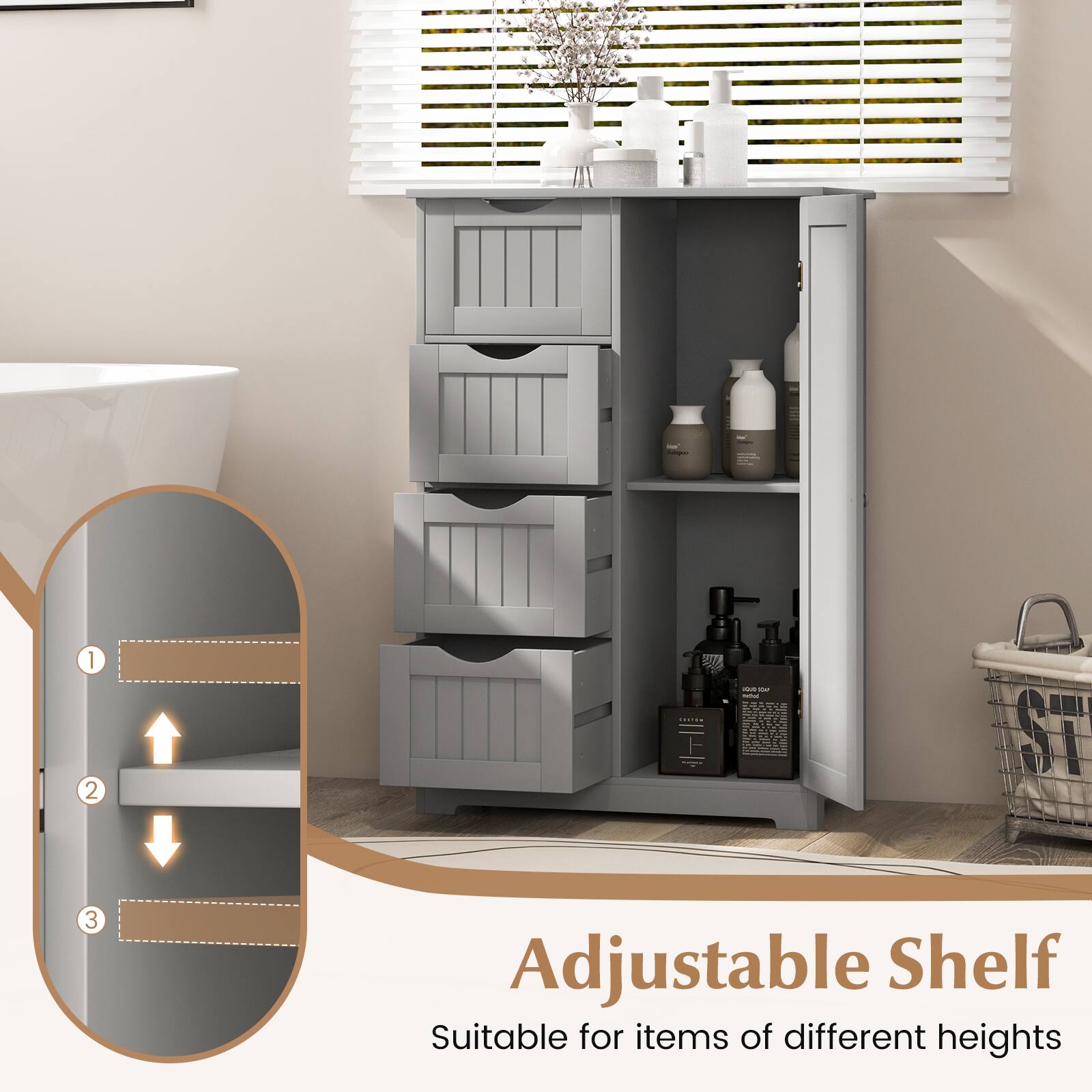 1 2 3 Adjustable Shelf Suitable for items of different heights