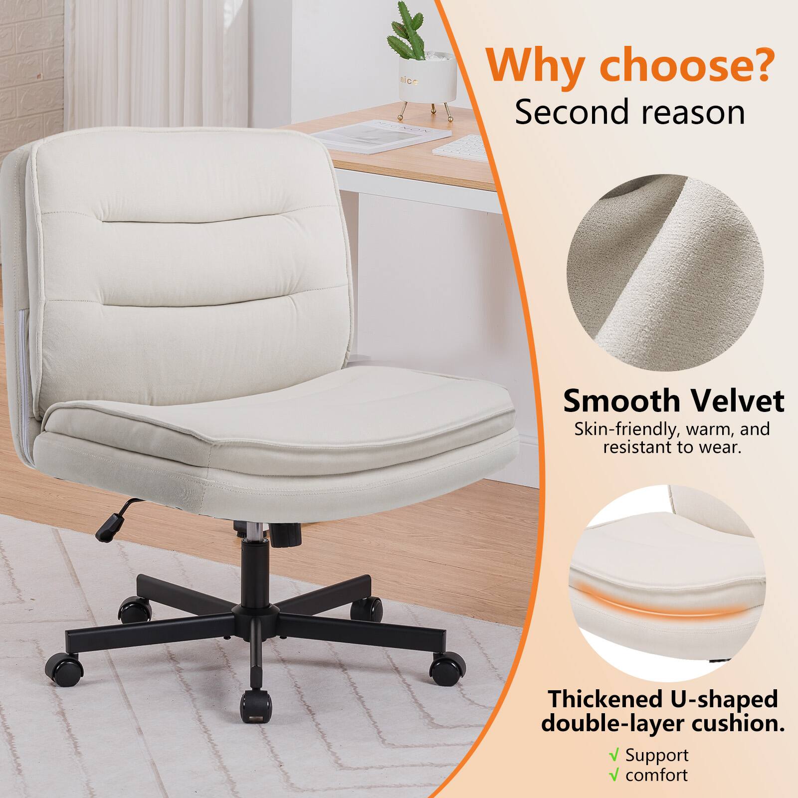 Why choose? Second reason

Smooth Velvet
Skin-friendly, warm, and resistant to wear.

Thickened U-shaped double-layer cushion.
Support comfort