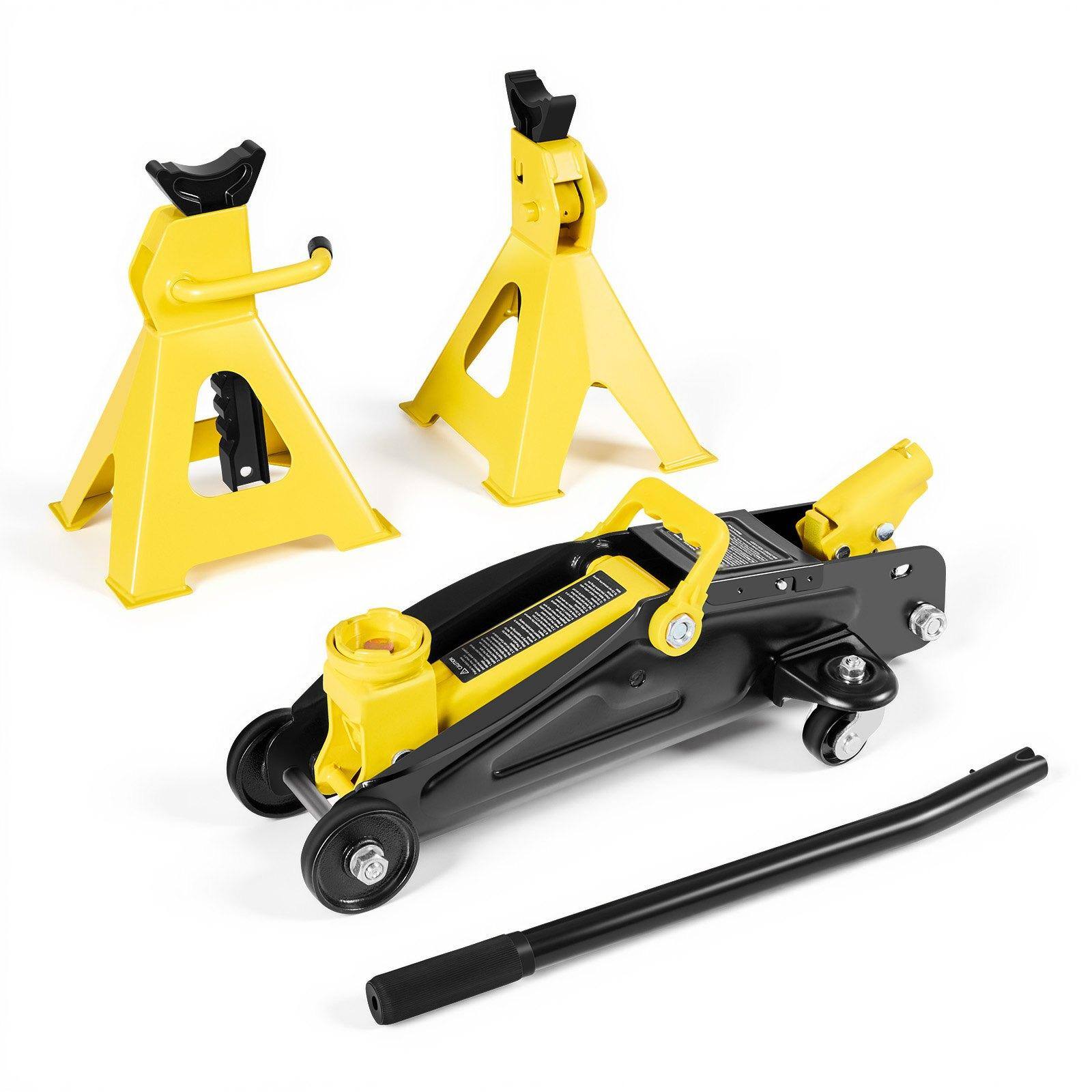 Front. Glintex - Low Profile Floor Jack 2 Ton Steel Racing Jack with Stands Single Piston Pump 5.1-12.2 in Range.