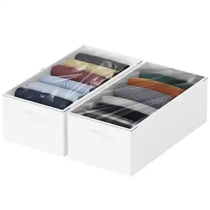 Front. Tooloton - 2-Pack White Under-Bed Storage Containers, 10-Inch Height Organizer Bins with Lids - White.