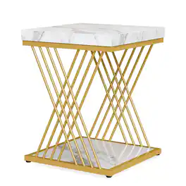 Kadyn - Sofa Side End Table, End Table, Couch Table,Square End Table, 2-Tier Side Table Modern Bedside Table, Gold - White