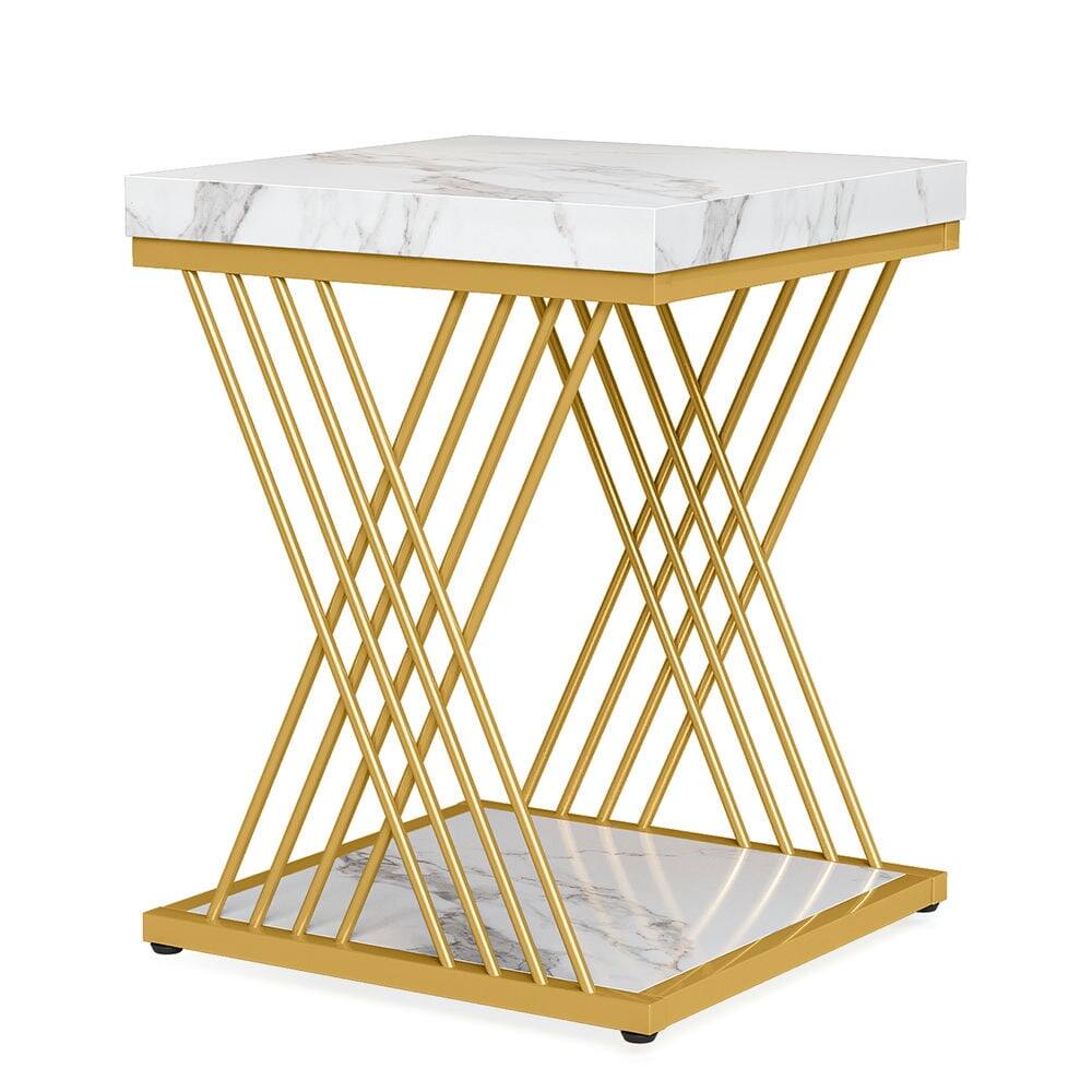 Front. Kadyn - Kadyn Sofa Side End Table, End Table, Couch Table,Square End Table, 2-Tier Side Table Modern Bedside Table,White & Gold - White.