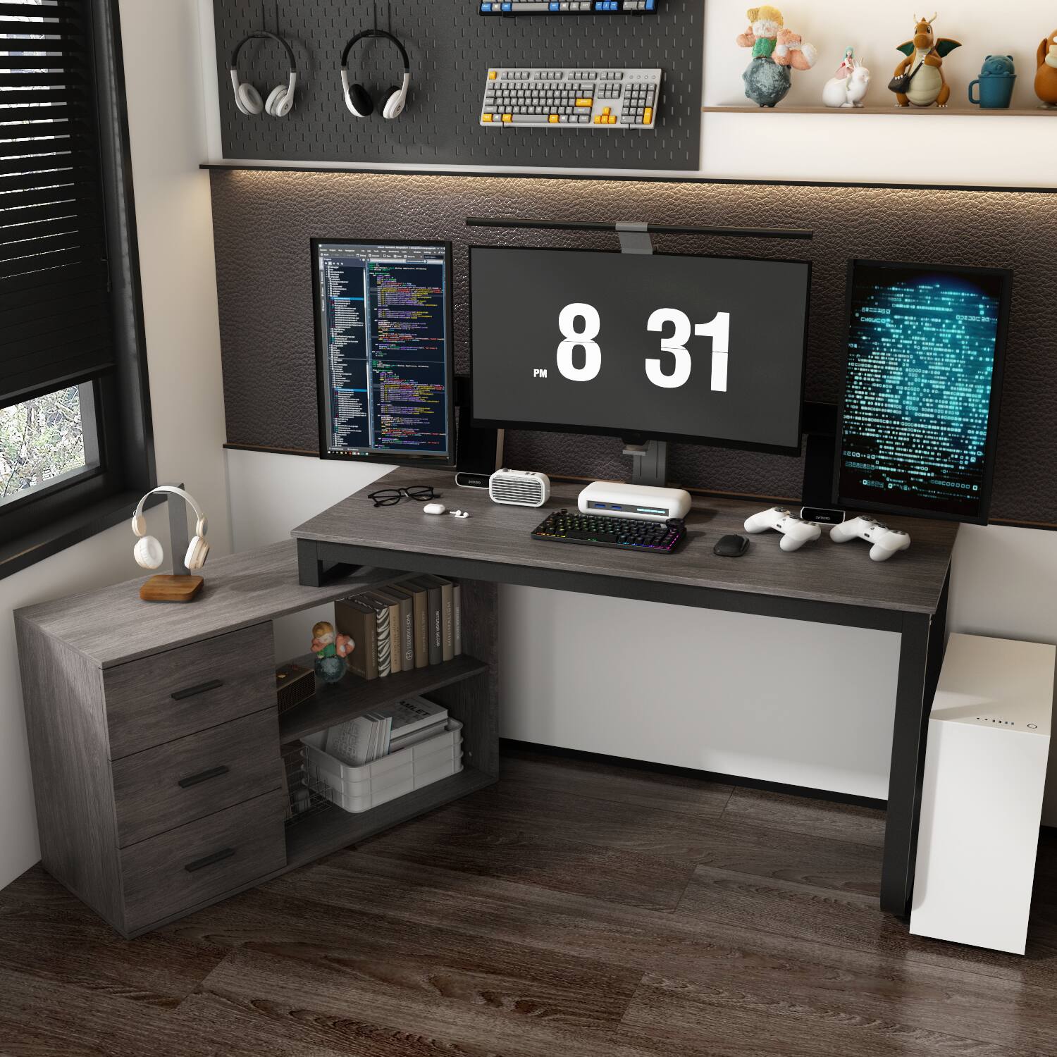 Left. FUFU & GAGA - FUFU&GAGA L - Shaped Office Desk with Storage - Modern Workstation for Home & Office - Gray.