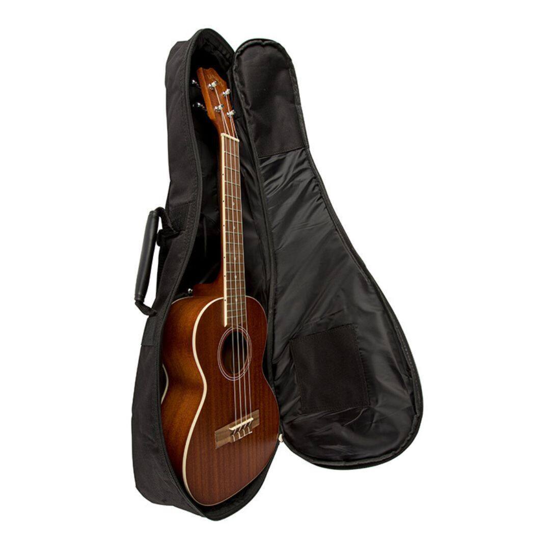 Left. Lanikai - Lanikai 5mm Padded Nylon No Logo Tenor Ukulele Black Bag with Zipper Pocket.