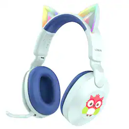 Loheer - Kids Bluetooth 5.4 Headphones with Mic, 85dB Volume Limit, Cat Ear LED Lights, Wired/Wireless, Blue