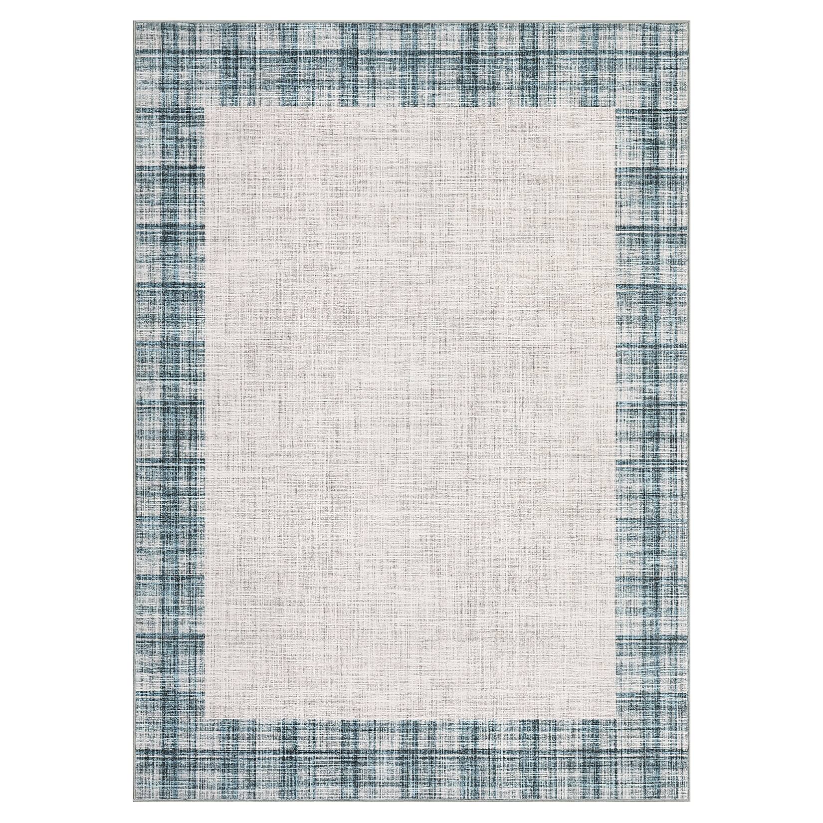 Front. GAOMON - Modern Bordered Area Rug with Low Pile Machine Washable Non Slip and Pet Friendly for Living Room Kid's Room Playroom - Light Blue.