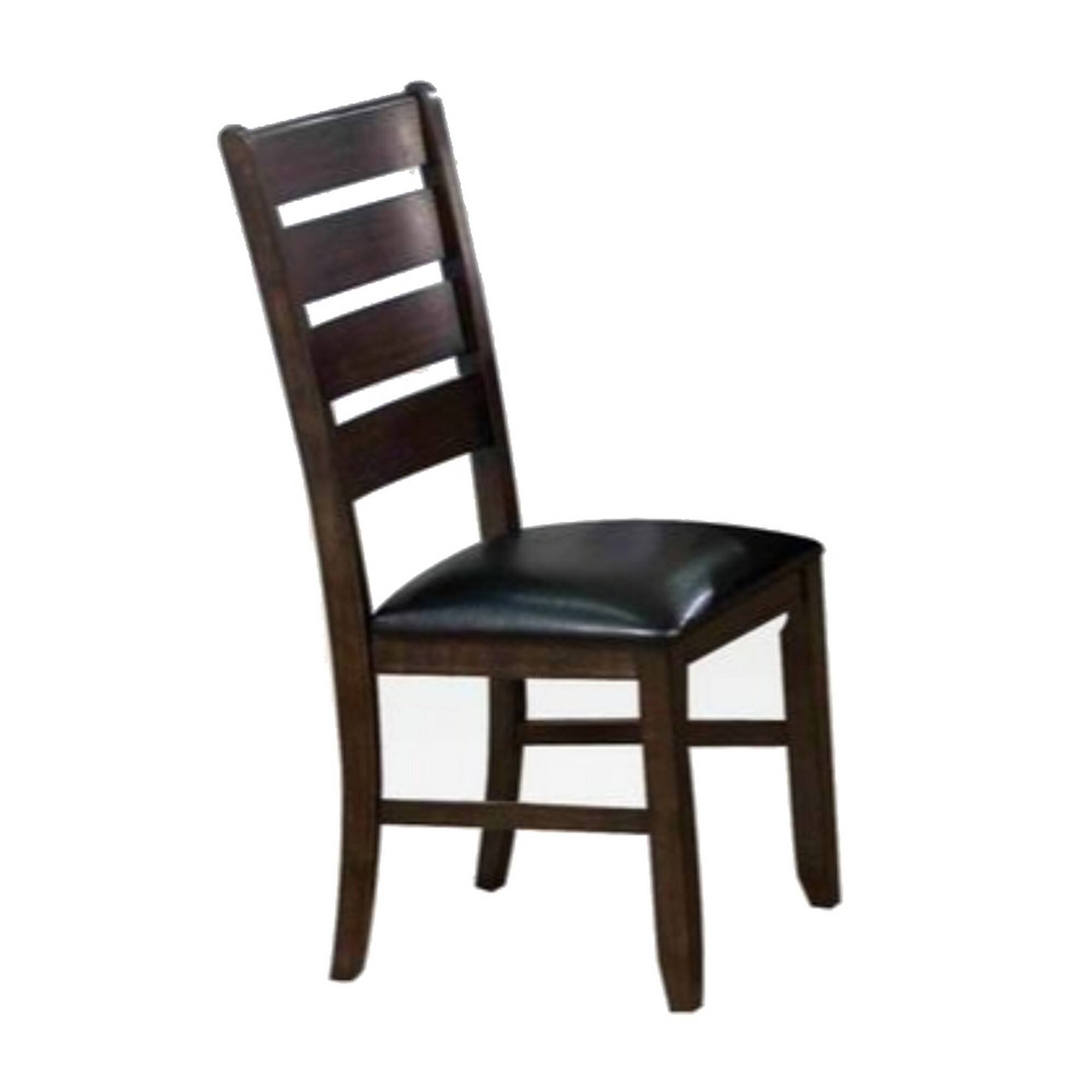 Front. Manhattan Lane - Ladder Back Wooden Side Chair with Leatherette seat, Set of 2 - Brown and Black.