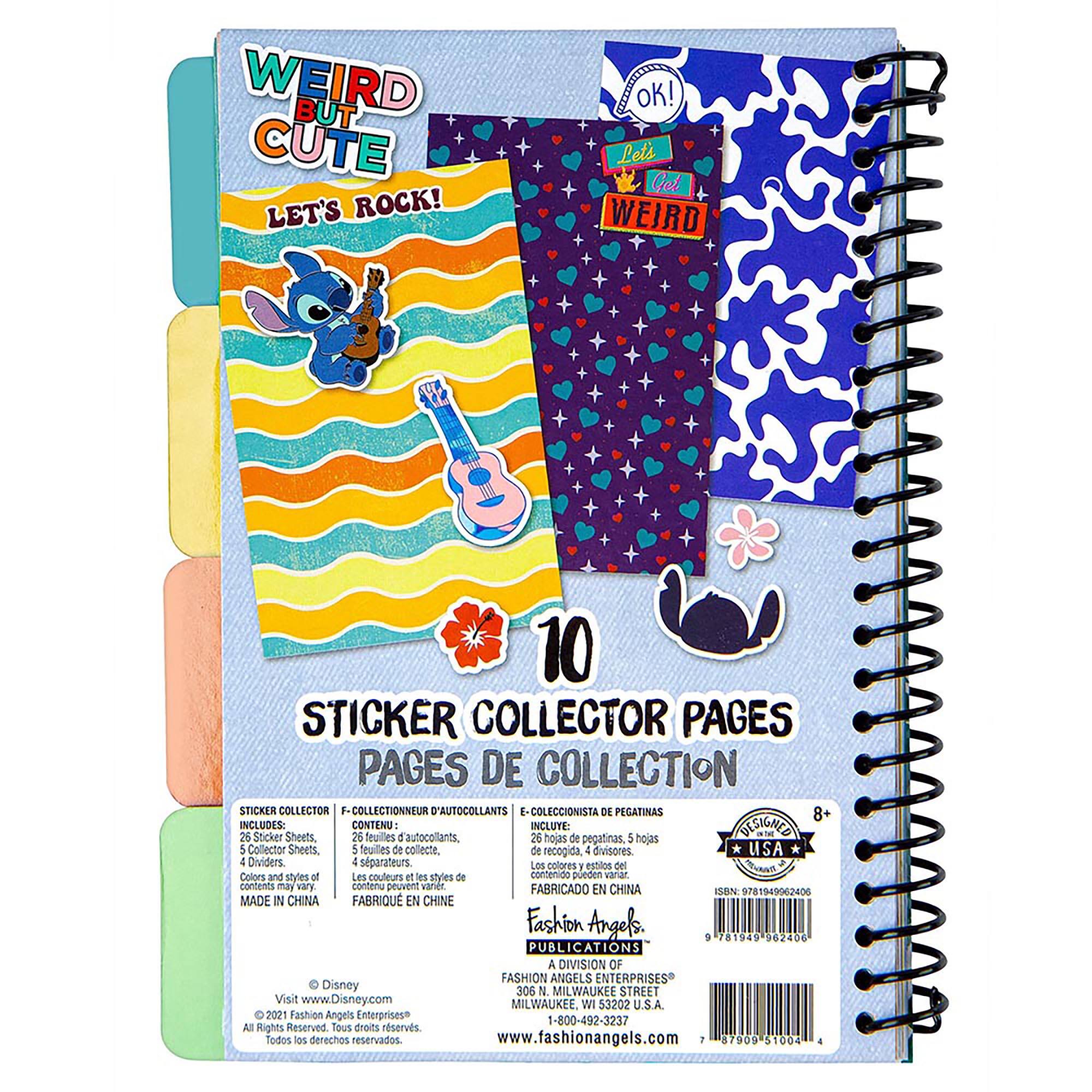 Weird but Cute Let's Rock! 10 Sticker Collector Pages de Collection. Designed by Fashion Angels. Includes 20 sticker sheets, 25 hojas de autocollants, 25 pages de pegatinas. 5 Collector Sheets. 5 tuitles de collecte. 4 sparateurs. 7 estios del contenido pueden variar. Fabricado en China. Made in China. Fashion Angels. 305 V Milwaukee Street. Visit [www.Disney.com](http://www.Disney.com). Milwaukee, WI 53202 U.S.A. 2021. Fashion Angels Enterprises - 800-492-3237. All rights reserved. Todos los derechos reservados. [www.fashionangels.com](http://www.fashionangels.com).